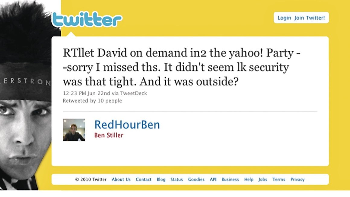 A Ben Stiller tweet about David on Demand, shown in the campaign frame