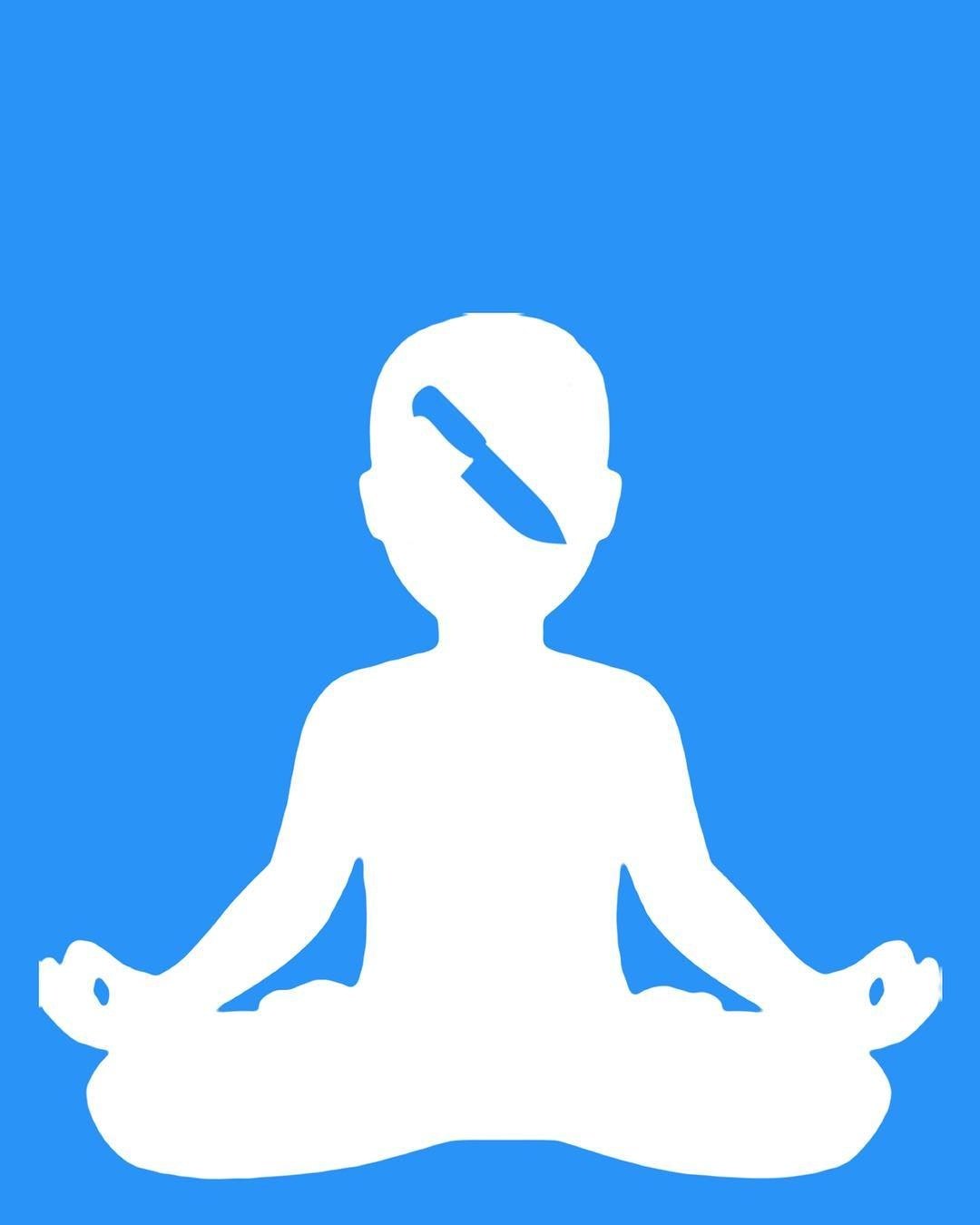 Emojions painting, a white figure sitting cross legged in meditation, on blue